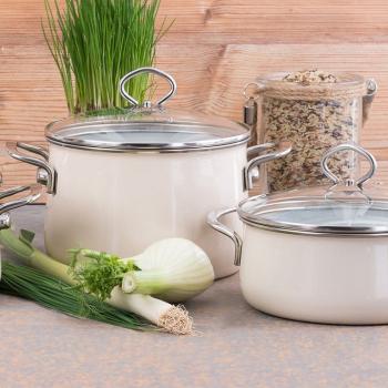 Preview: Riess Kasserolle mit Glasdeckel, Nouvelle Avorio Extra Stark